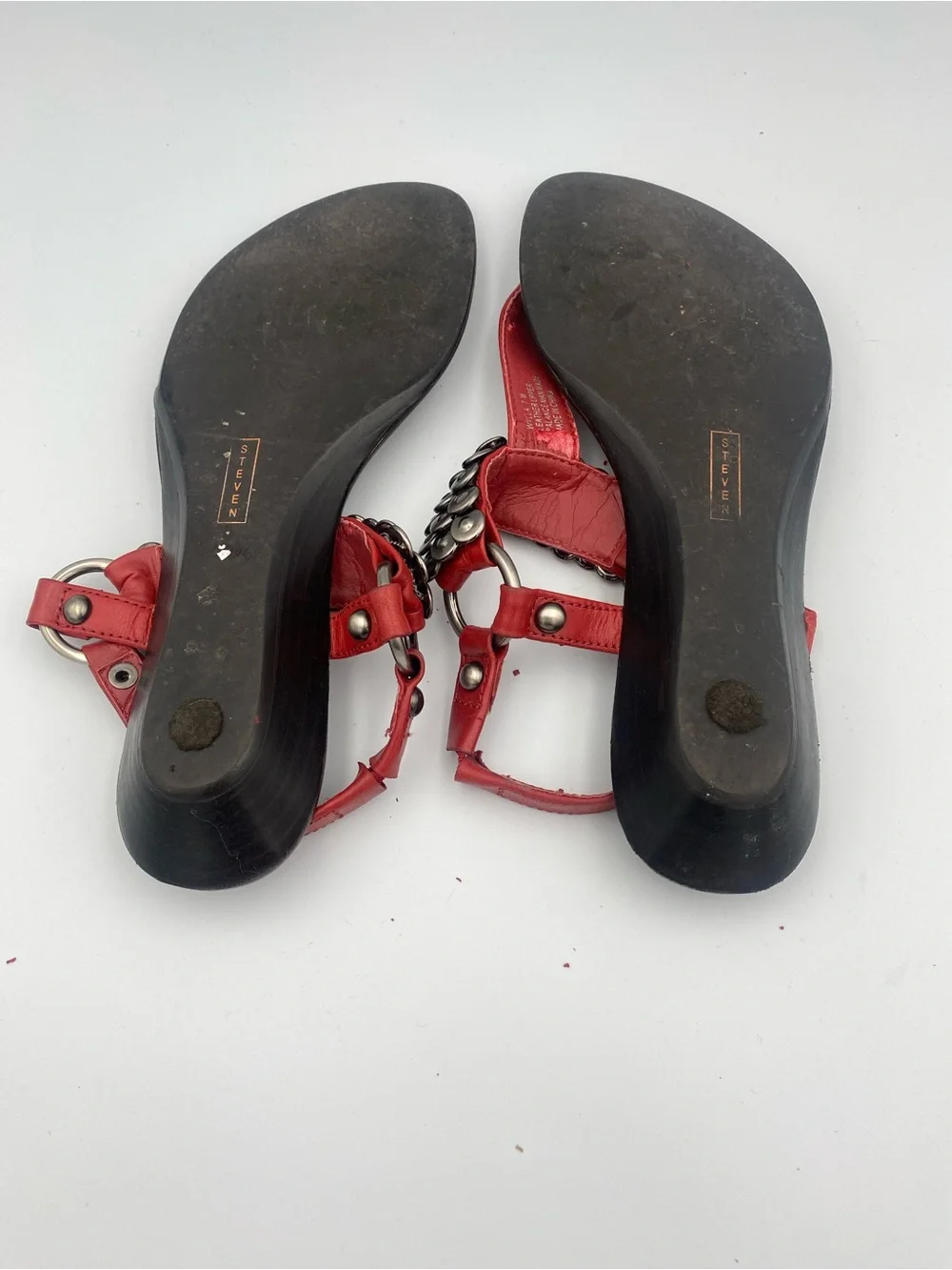 Steve Madden Red Studded T-Strap Sandals for Women